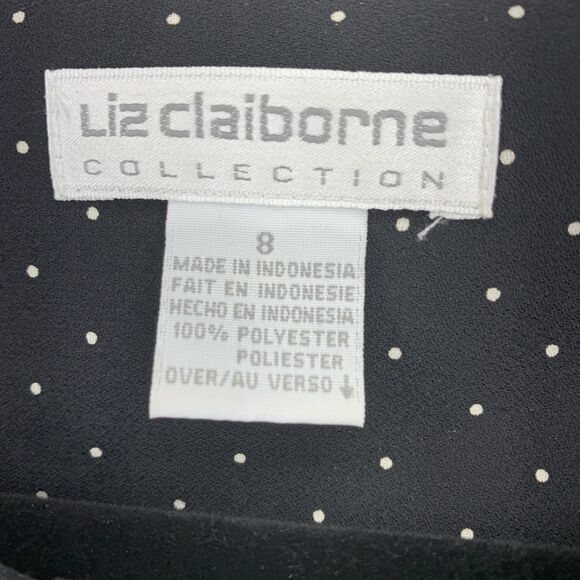 Liz Claiborne Womens 8 Button Up Top Black White Polka Dots Old Money Classic - Picture 3 of 7